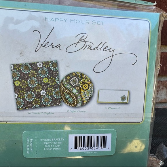 Vera Bradley 2 Happy Hour Sets Lemon Parfait New Napkins Coasters Place-cards - Picture 6 of 6